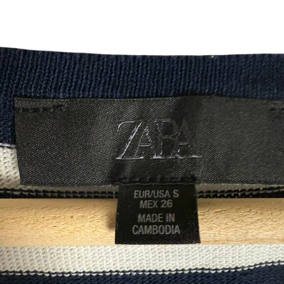 Zara French Striped Scoop Neck Short Sleeve Oversized Linen Blend Tee Size Small - Picture 5 of 7